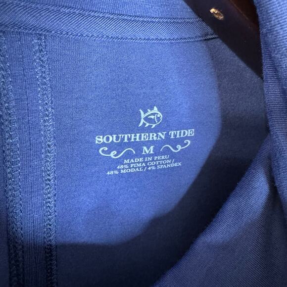 Southern Tide Scuba Cowl Neck Pullover Casual Blue Cotton Preppy Men's Sz Medium - Picture 5 of 9